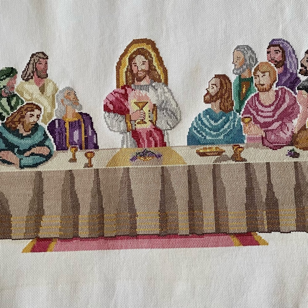 The Last Supper Colorful Vintage Cross Stitch Picture Unframed - Picture 2 of 12